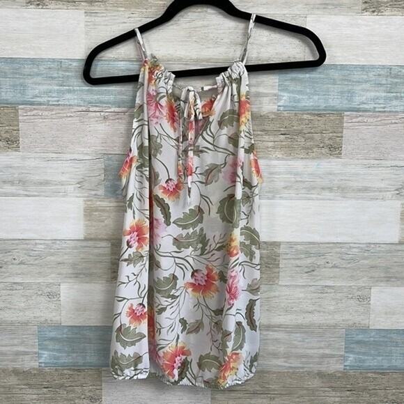 SOHO New York & Company Floral Bubble Hem Tank Top White Womens Medium - Picture 1 of 4